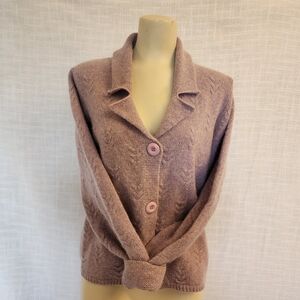 Vintage Blarney Woollen Mills W L  Lambswool Mix Lavender Long Sleeve Cardi A399